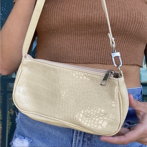 Cream Faux Patent Alligator Mini Bag Purse - Picture 1 of 9